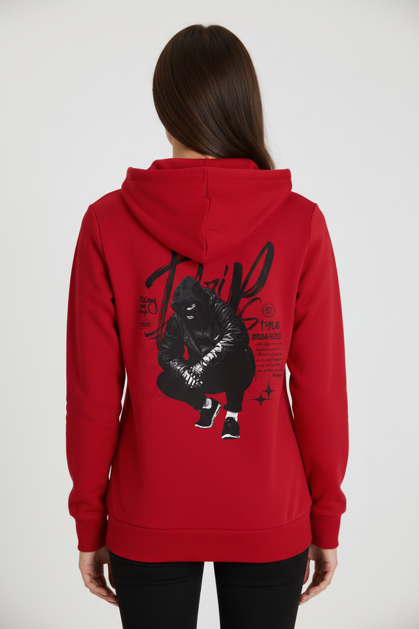Female model - Lipstick Red Zip Hood