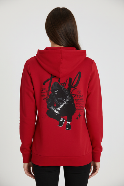 Female model - Lipstick Red Zip Hood