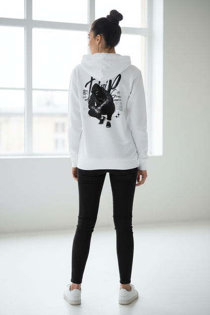Female model - White Zip Hood