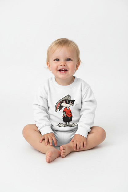 Toddler wearing arctic white AWDis Kids Sweatshirt Rabit