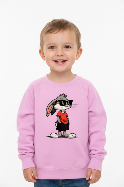 Child wearing baby pink AWDis Kids Sweatshirt Rabit