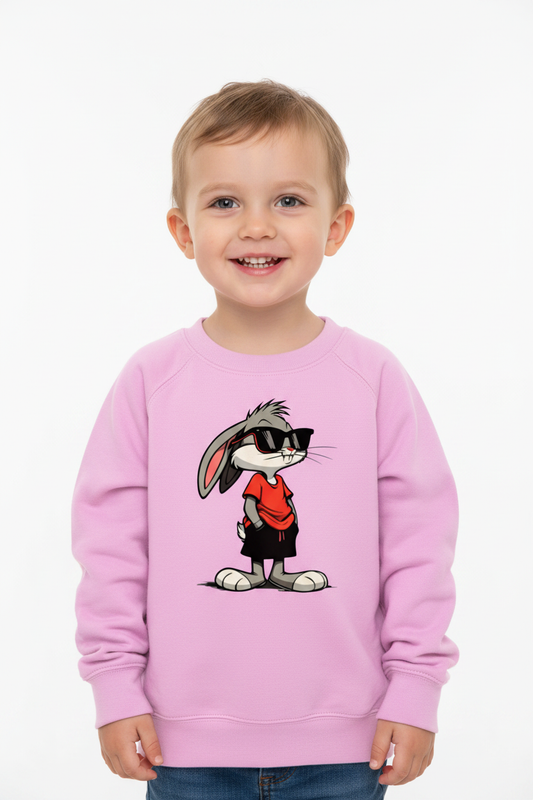 Child wearing baby pink AWDis Kids Sweatshirt Rabit