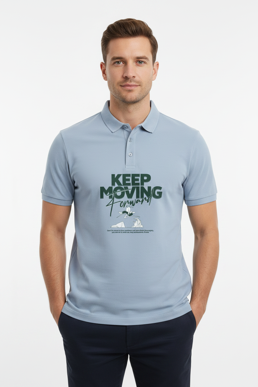 Male model - Skyway Blue polo