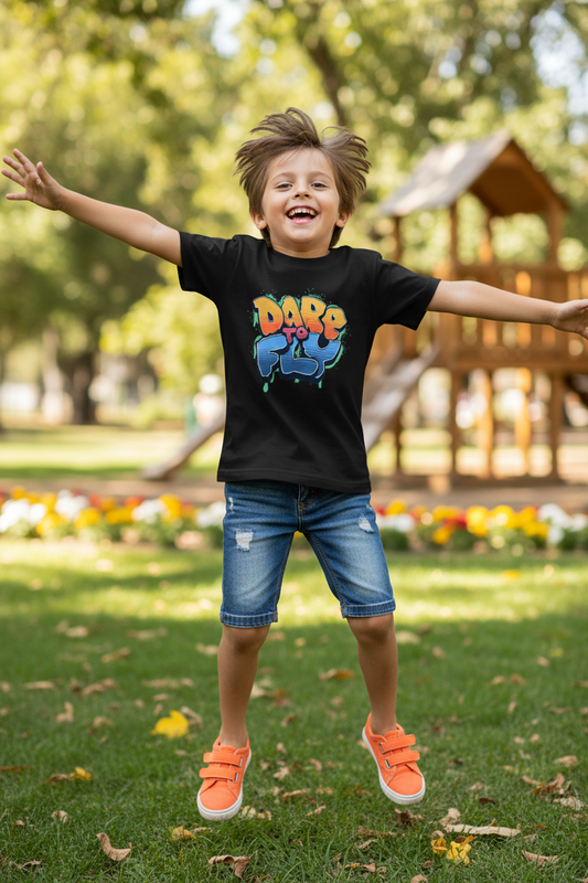 Boy wearing black Kids SoftStyle t-shirt