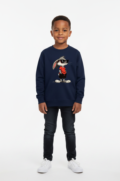 Child wearing oxford navy AWDis Kids Sweatshirt Rabit