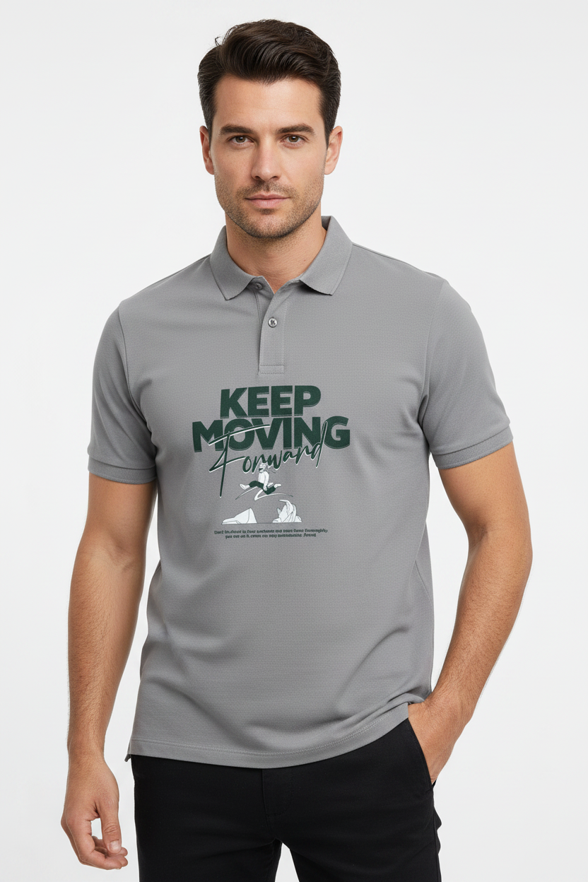 Male model - Light Grey Melange polo