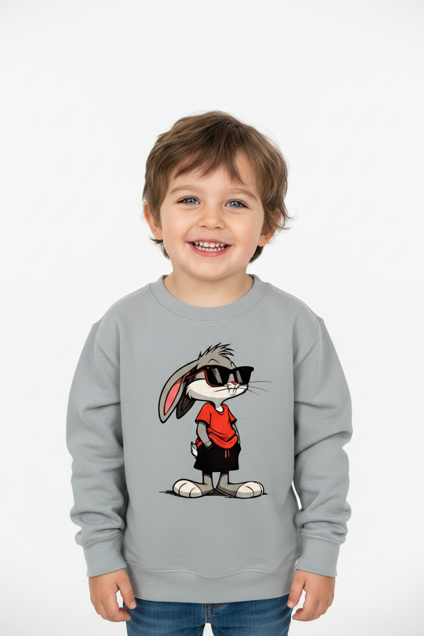 Child wearing heather grey AWDis Kids Sweatshirt Rabit