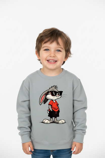 Child wearing heather grey AWDis Kids Sweatshirt Rabit