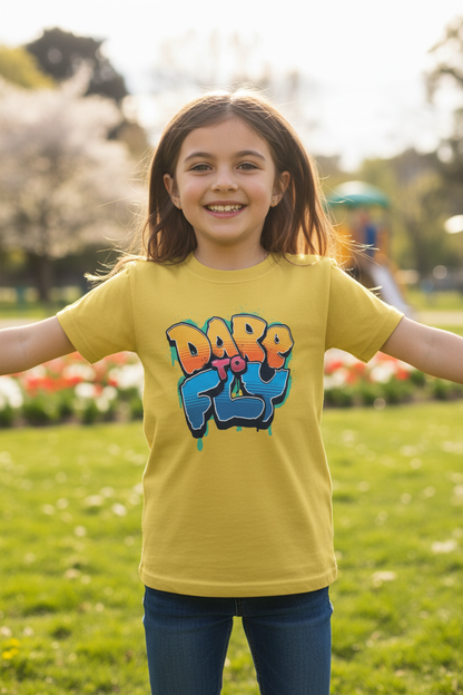 Girl wearing daisy Kids SoftStyle t-shirt