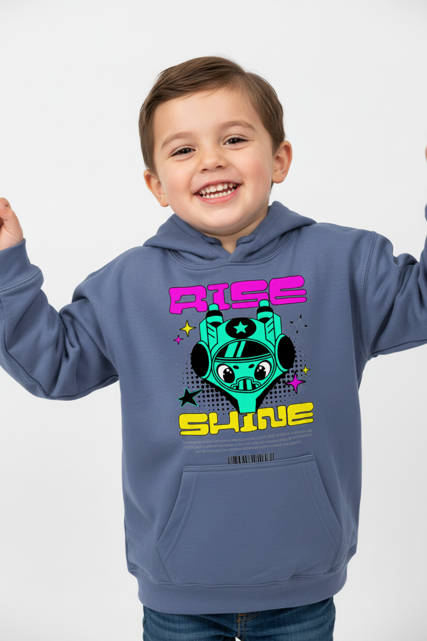 Child wearing airforce blue Kids Hoodie AWDis