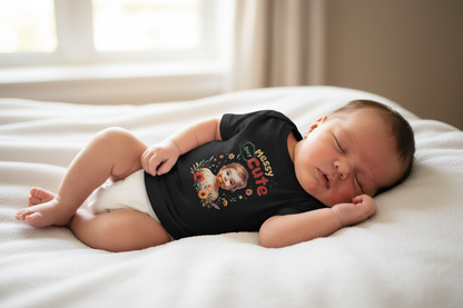 Newborn wearing black Baby Creator rise T-shirt