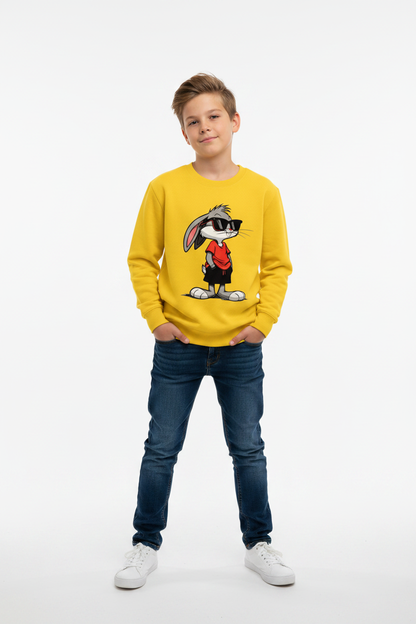 Preteen wearing sun yellow AWDis Kids Sweatshirt Rabit