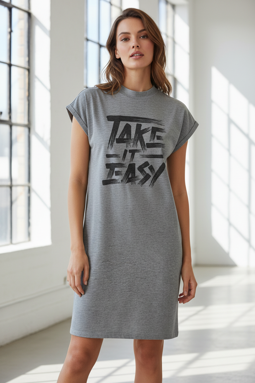 Heather Grey - Ladies Turtle Extended Shoulder Dress