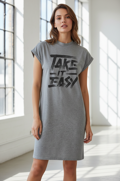 Heather Grey - Ladies Turtle Extended Shoulder Dress