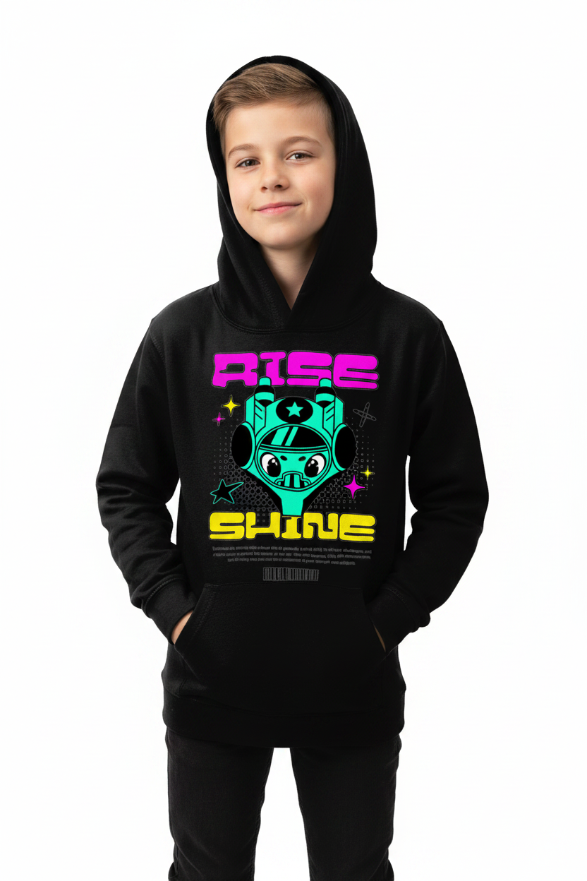 Child wearing deep black Kids Hoodie AWDis