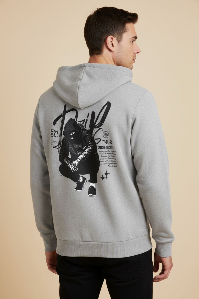 Male model - Light Grey Melange Zip Hood