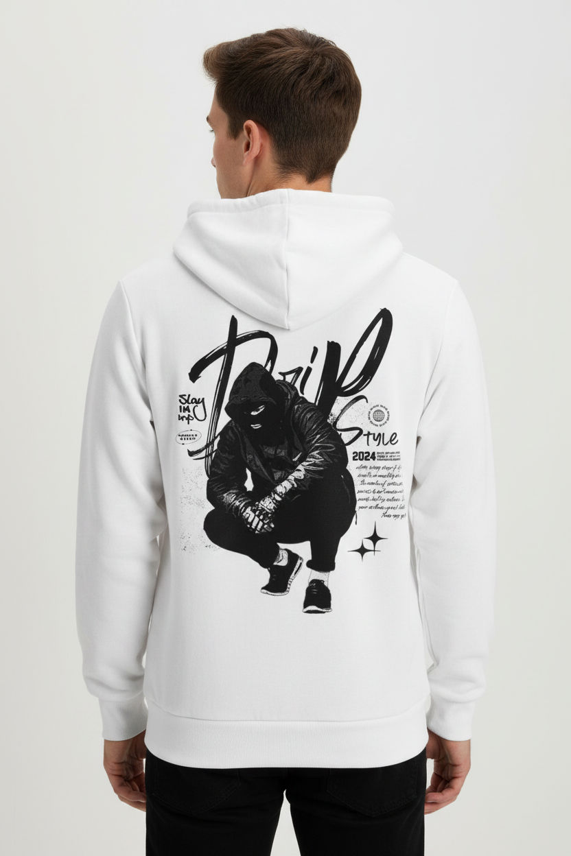 Male model - White Zip Hood